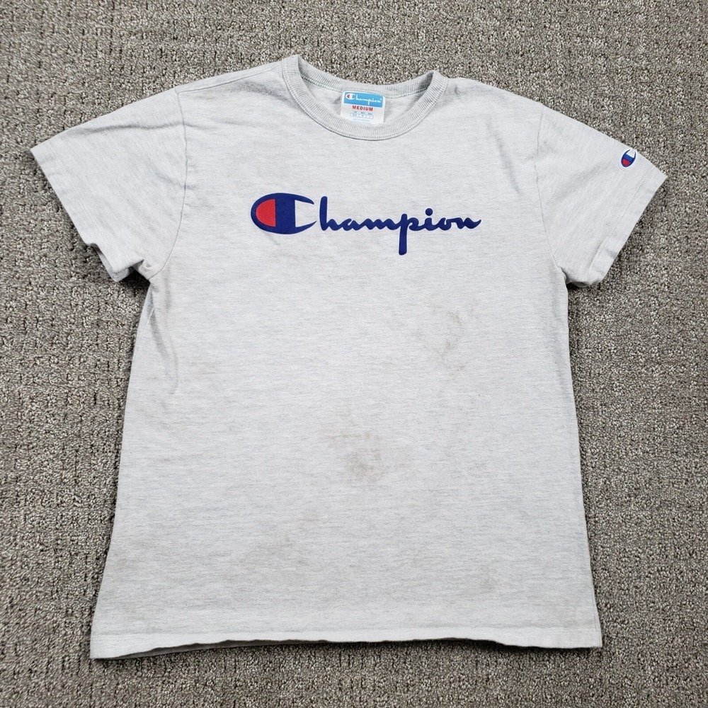 Champion T-Shirt Womens M Gray Heritage Script Logo Short Sleeve Y2K Sporty